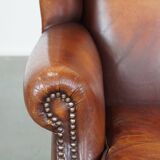 Vintage English-Style Sheepskin Leather Wingback Armchair