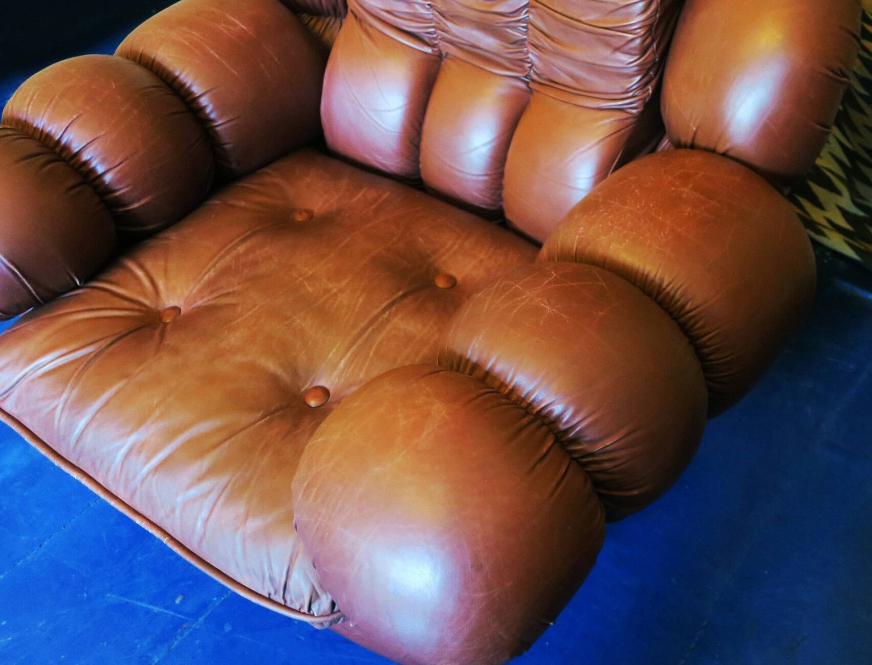 Large Italian leather lounge chair after Rino Maturi, 1970s