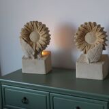 Pair of "Sunflower" lamps in carved stone – 1970s/80s