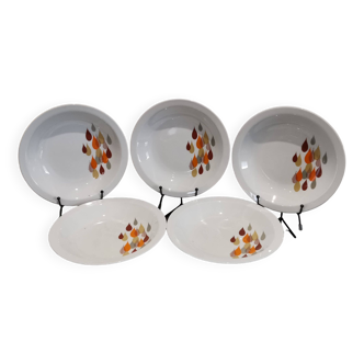 5 assiettes creuses en porcelaine de Bavières Vintage Bareuther Waldassen de 1970