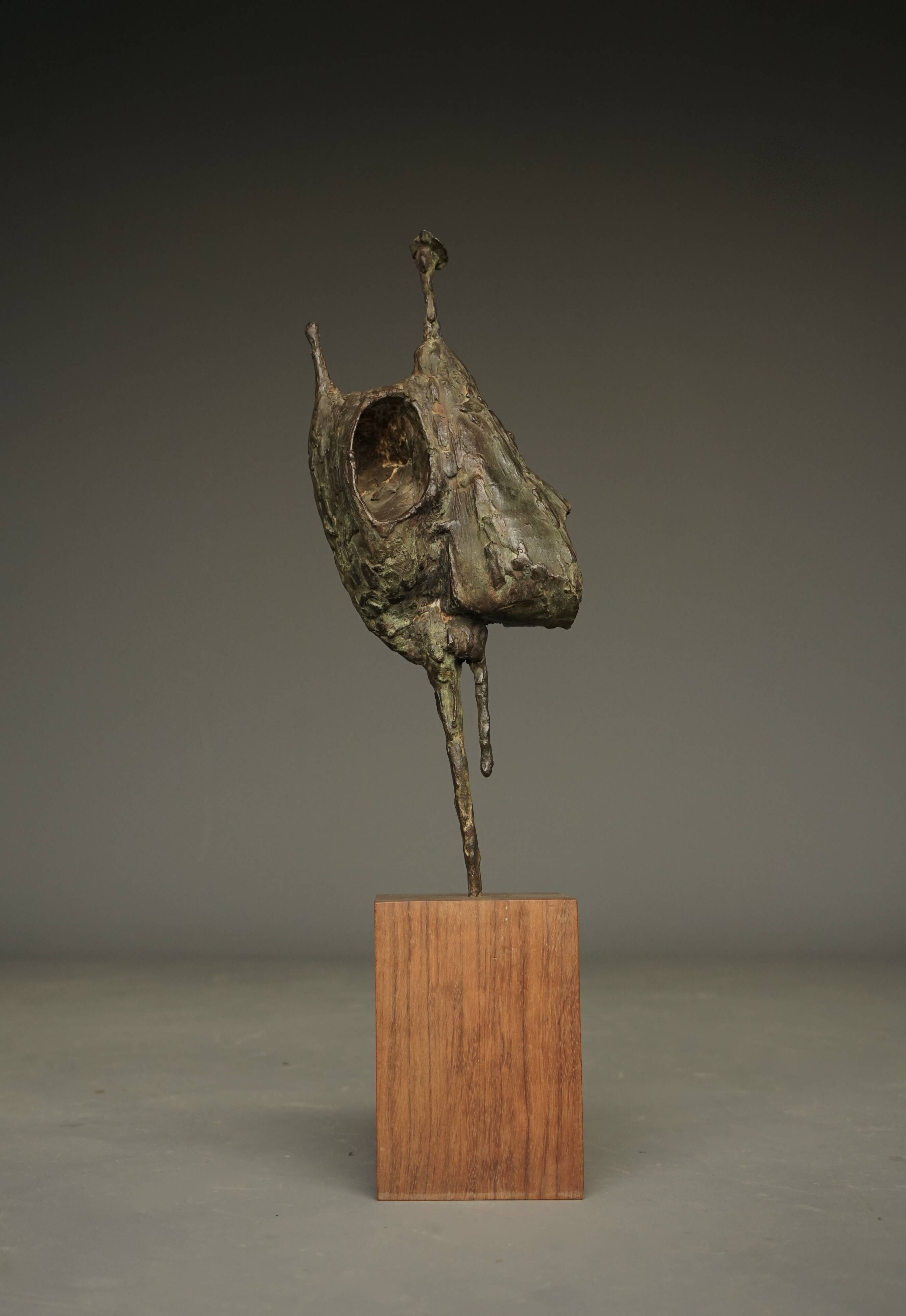 Jetty Homan, Abstract Sculpture, 1970s, Bronze & Teak