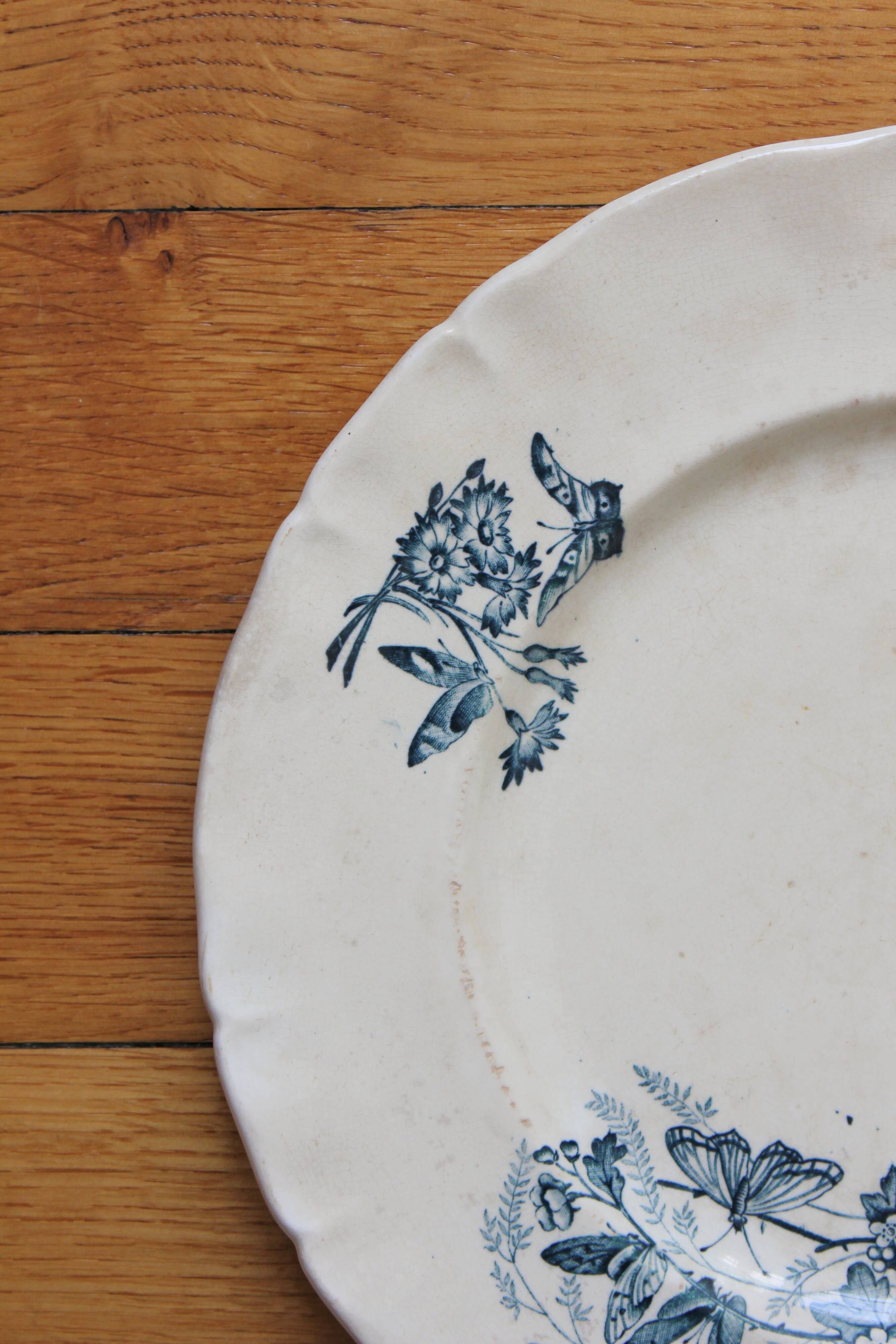 Round iron earth dish decoration flowers and butterflies P&R