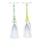 Murano lot de 2 flûtes à champagne en verre filigrane jaune vert