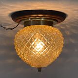 Mid-century wood & glass flush mount, 1960's