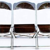 6 chaises pliantes en Plexiglas fumé et métal chrome Chaisor 1970
