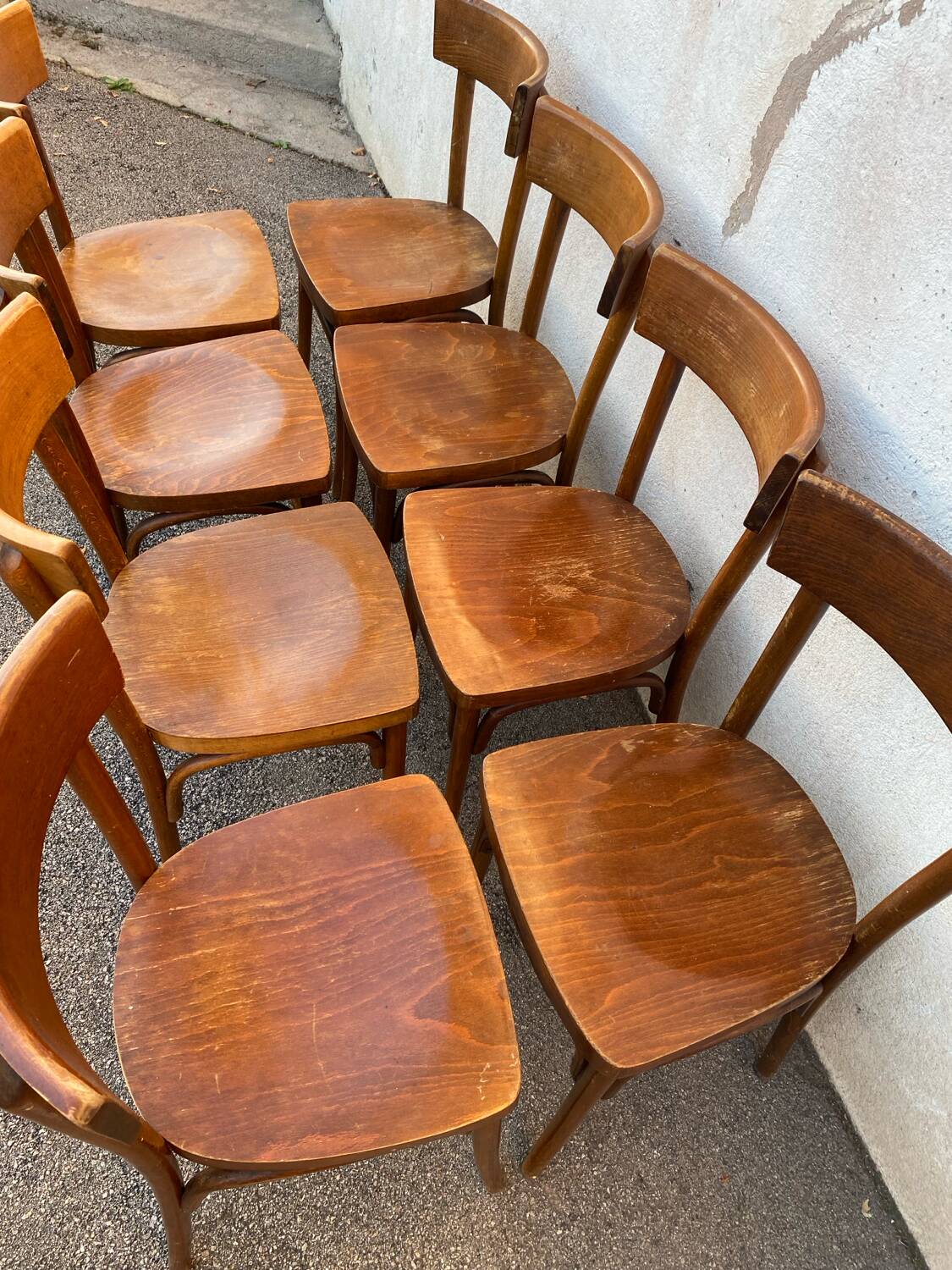 Set of 8 varnished bistro chairs