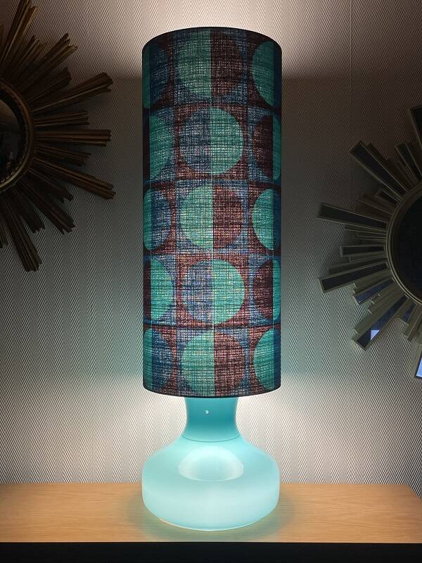 Stockholm lamp H82 D25cm blue opaline - vintage fabric 1970