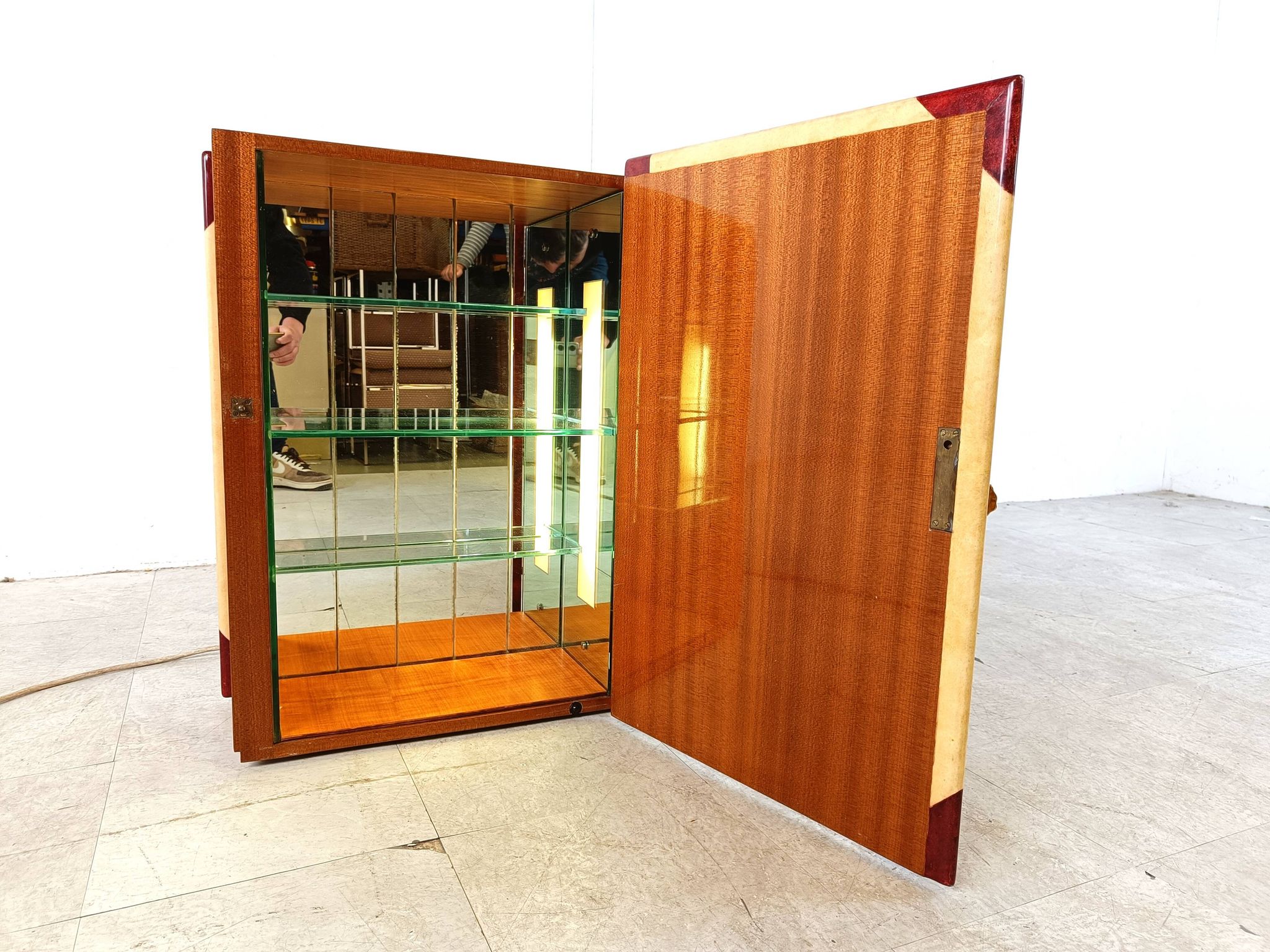 Italian Goatskin Book Shaped Dry Bar Cabinet by Aldo Tura, 1950s