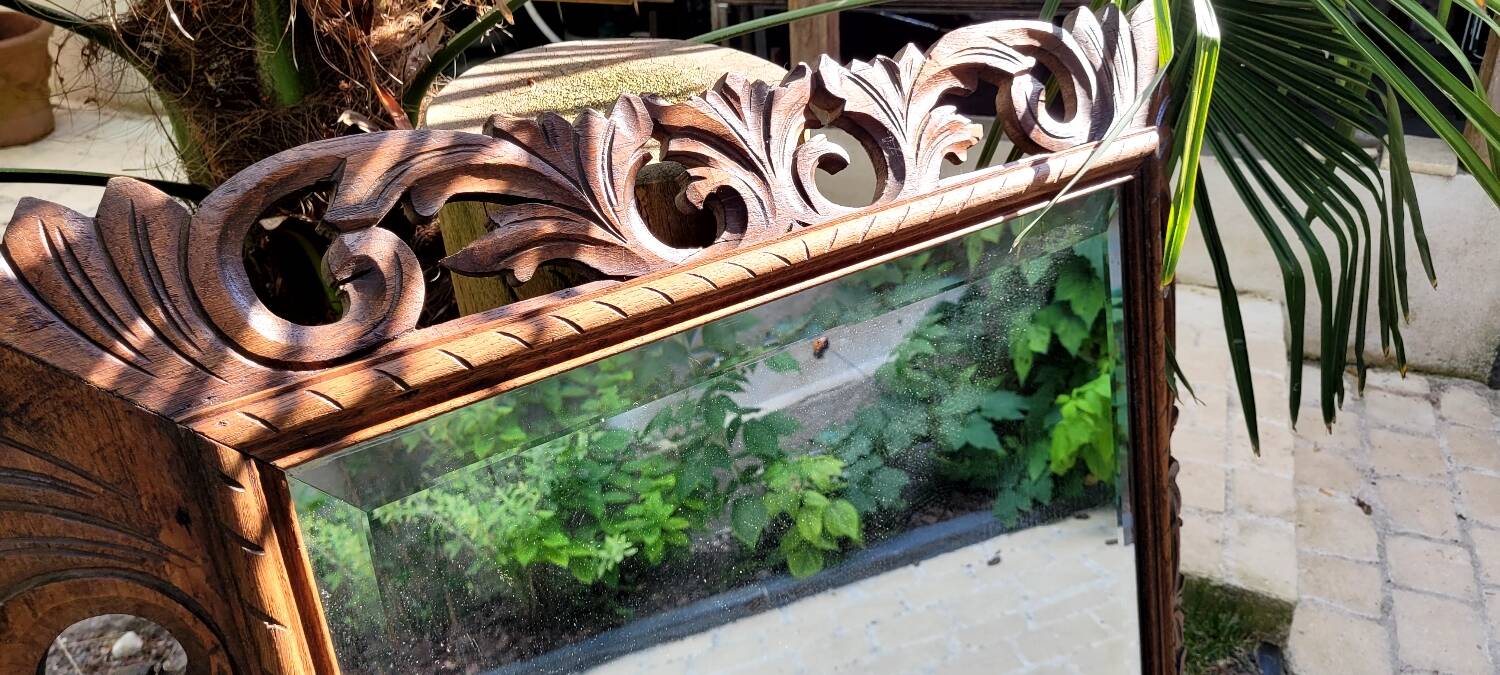 Huge antique Indonesian teak mirror