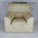 Leather armchair and cream-coloured foam, France , circa 1970