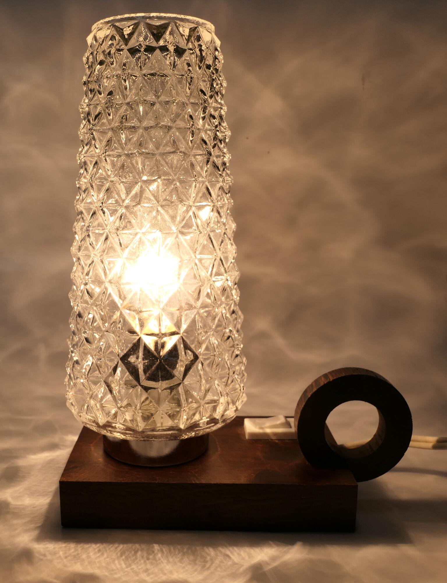 Table lamp or bedside 1960's rosewood and glass
