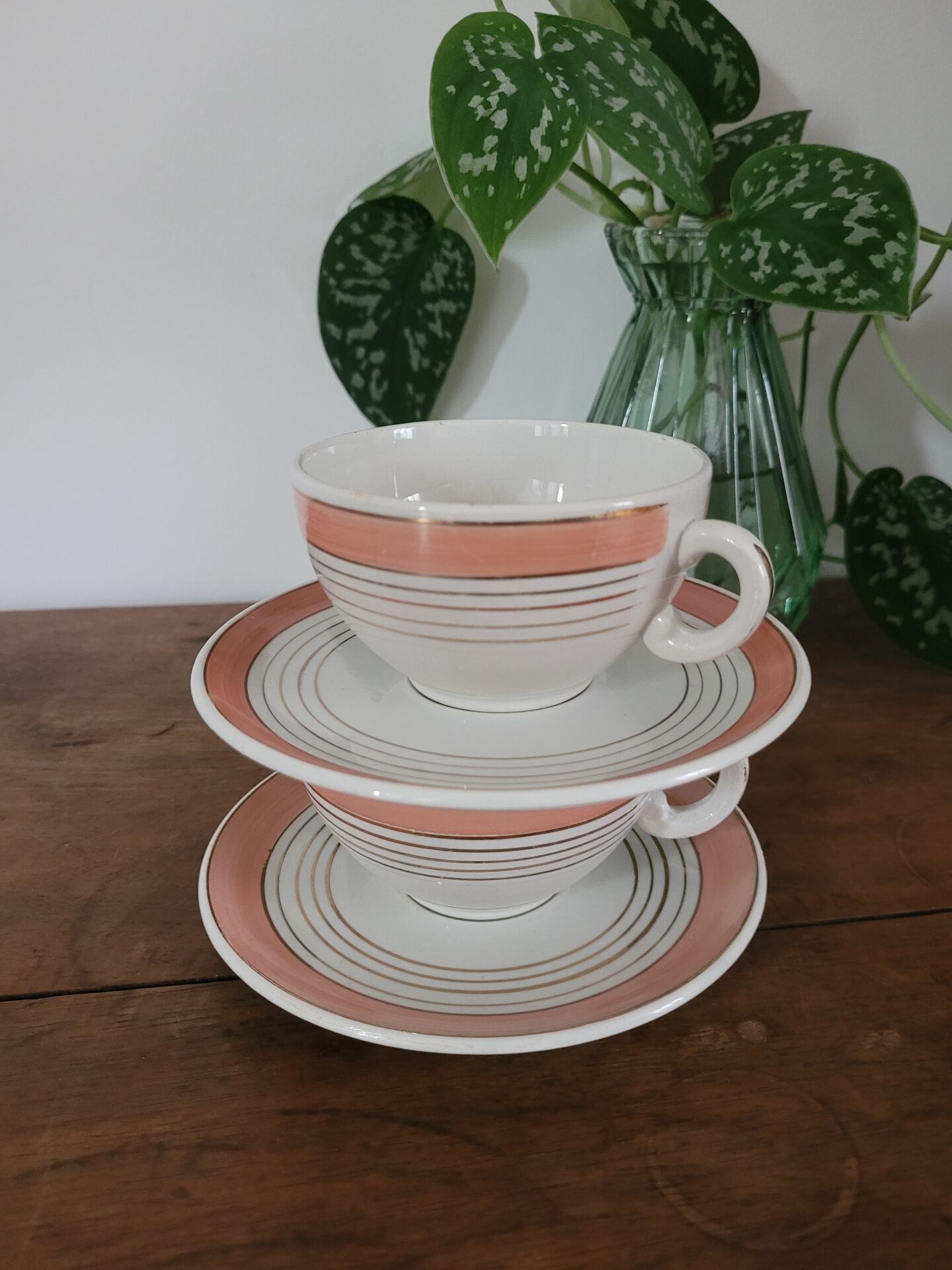 Set of 2 cups with saucers Luneville