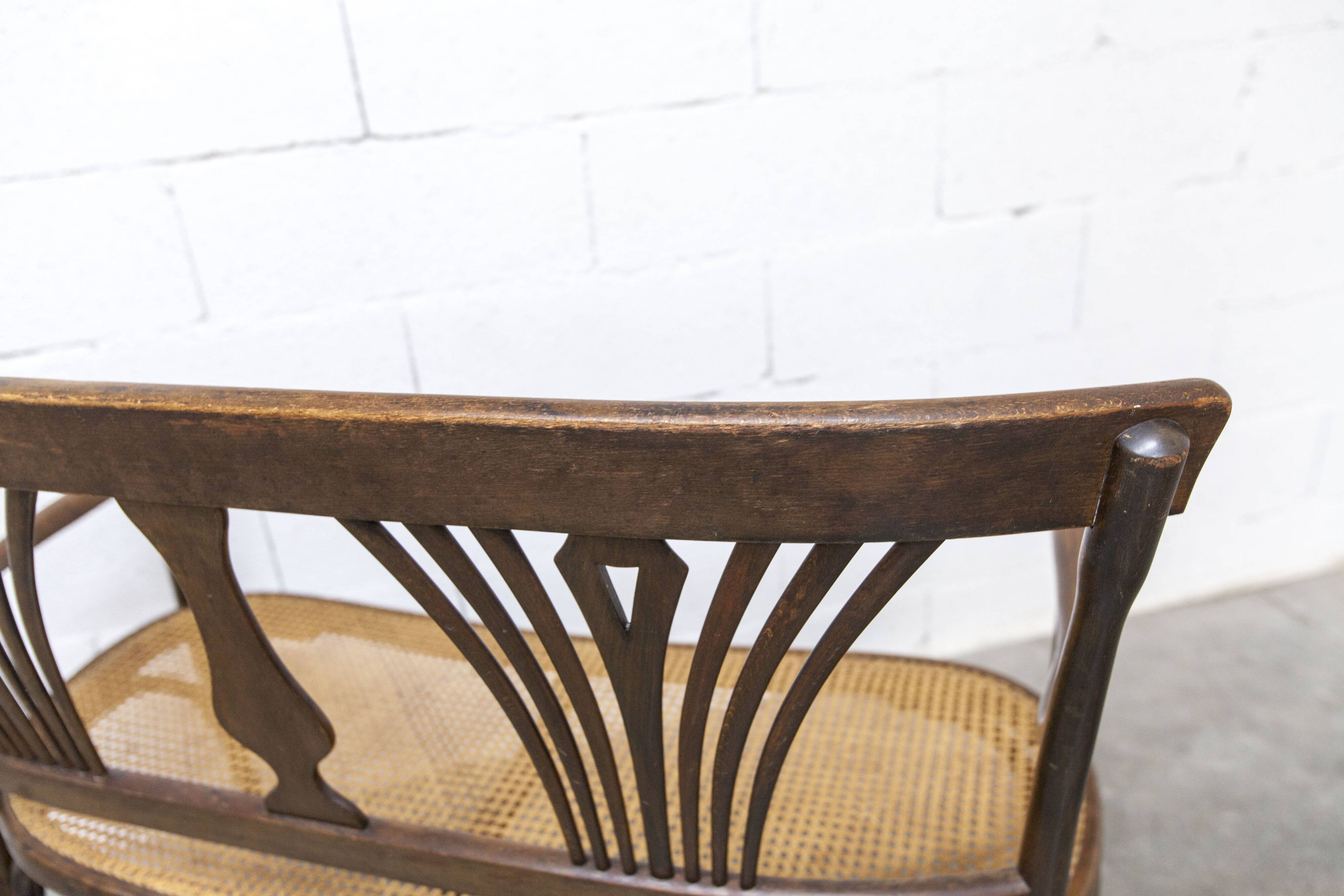 Fischel bench 1930 curved wood artisanal cane handmade