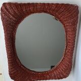 Vintage woven wicker mirror