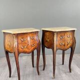 Pair of louis xv style bedside tables in marquetry and marble – 19th century