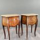 Pair of louis xv style bedside tables in marquetry and marble – 19th century