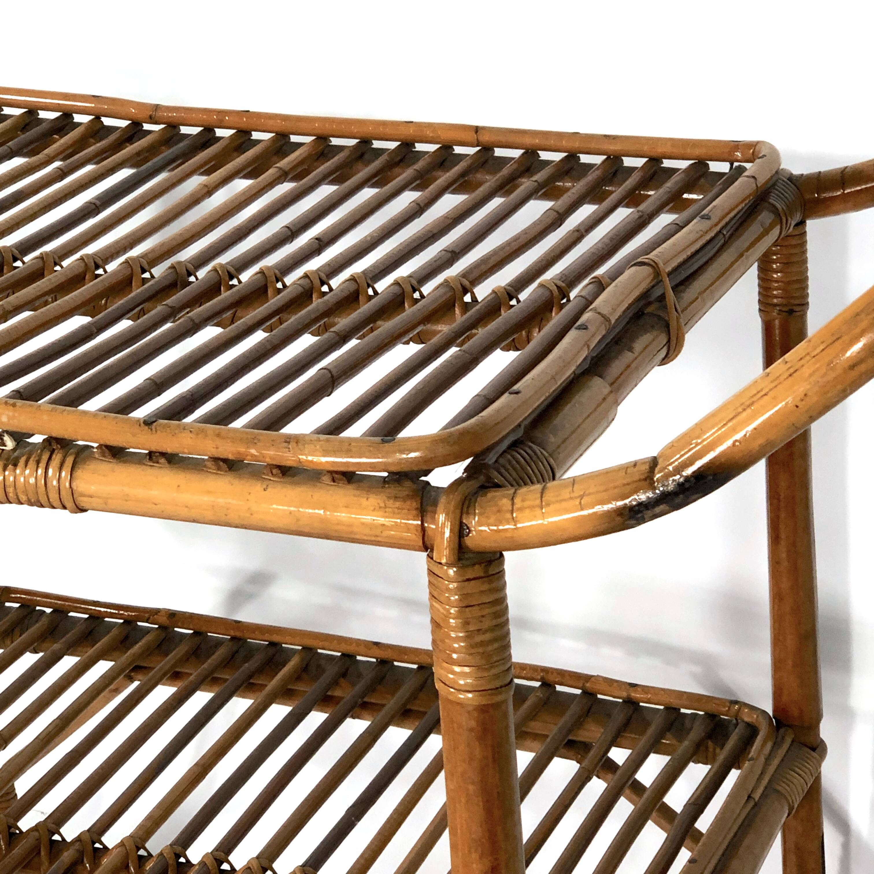 Vintage bamboo bar trolley from 50s. Made in Italy