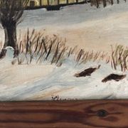 Vintage Original Cottage Oil Painting: Framed Winter Landscape Art