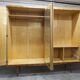 1960s Scandinavian wardrobe, blonde varnished wood, unusual, 4 doors, 3 drawers, 7 shelves.