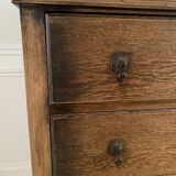 Vintage wooden chest of drawers with three drawers and brown marble top
