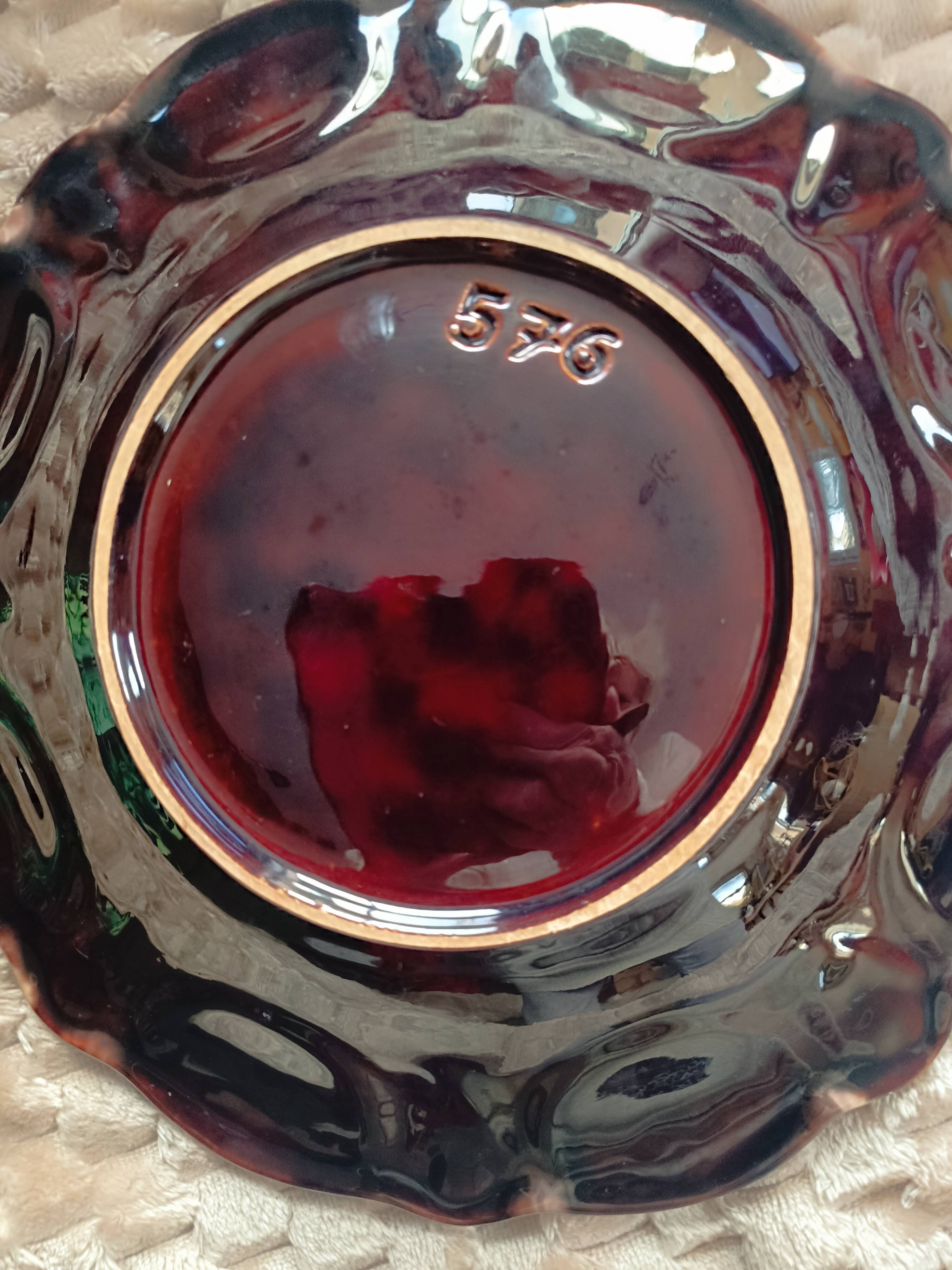 Vintage glazed compote dish. Flower. East Germany.