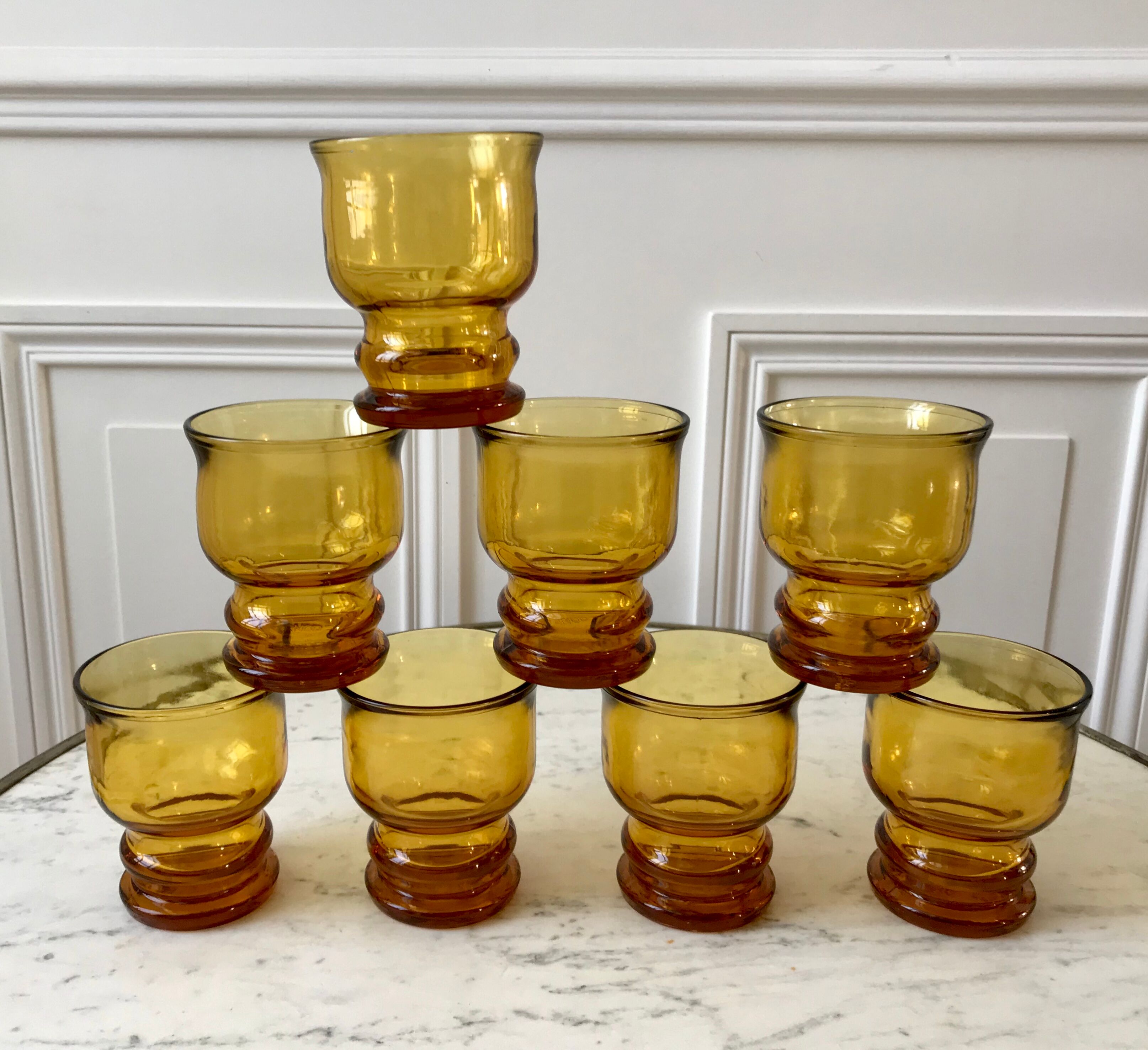 Lot de 8 verres ambrés pernod vintage années 70