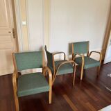 3 Fauteuils Steiner sieges assise verte
