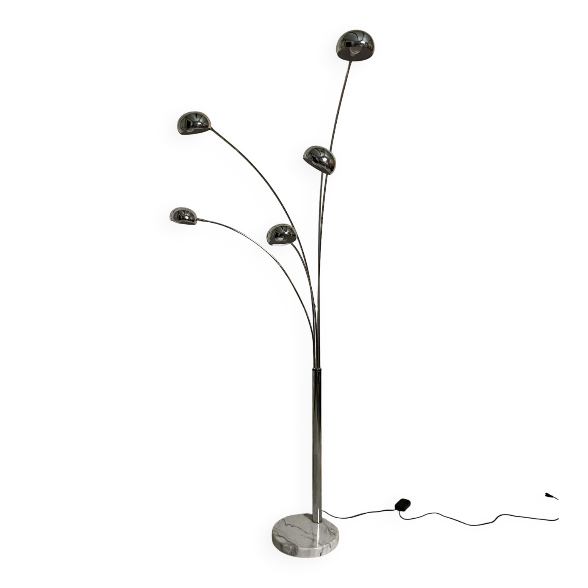 Vintage 5-branch floor lamp in chrome and marble – 1970s arc style