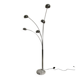 Vintage 5-branch floor lamp in chrome and marble – 1970s arc style