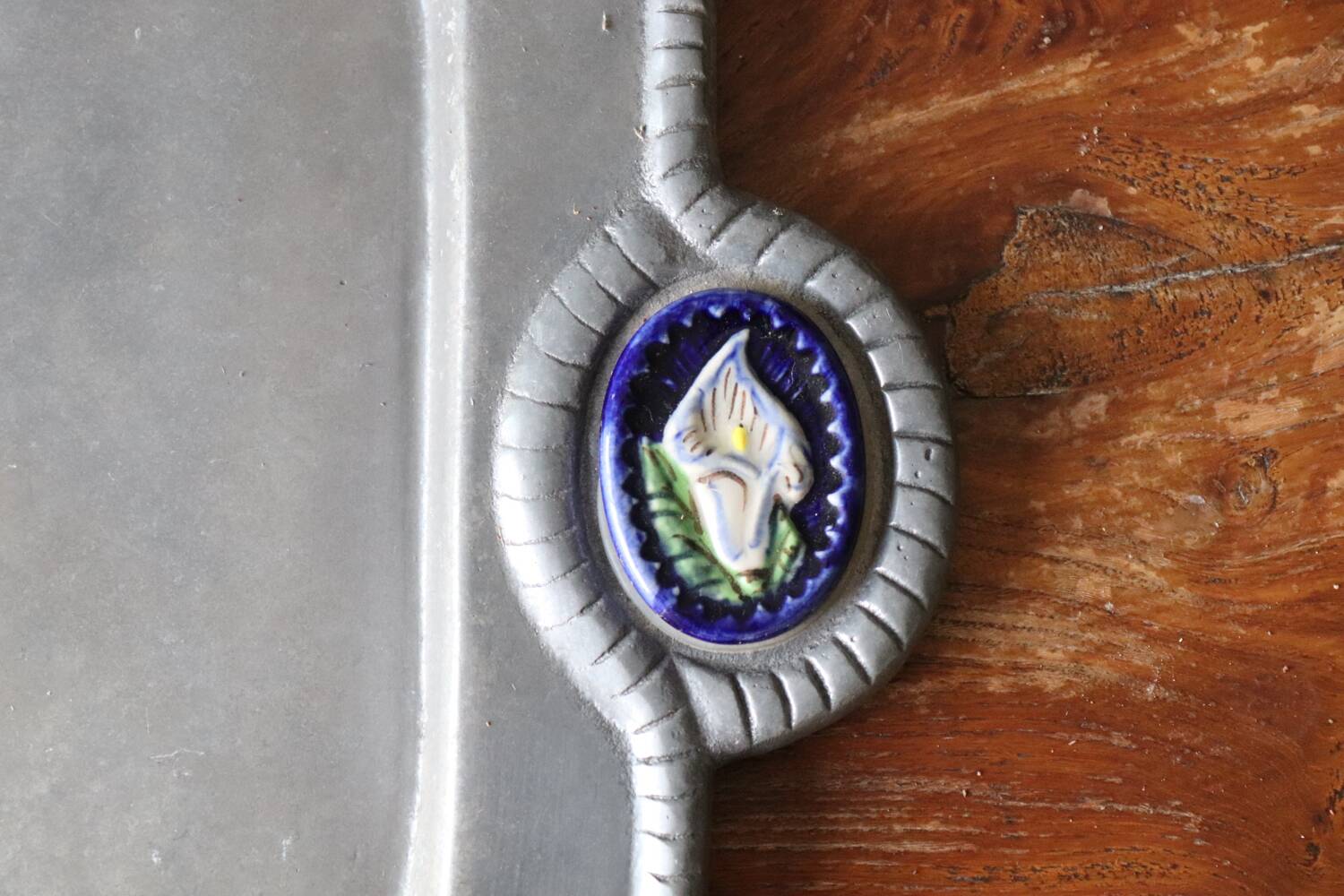 Vintage metal and ceramic tray