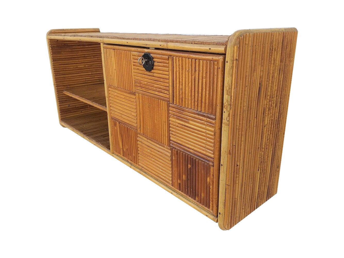 Vintage 70s rattan wall shelf