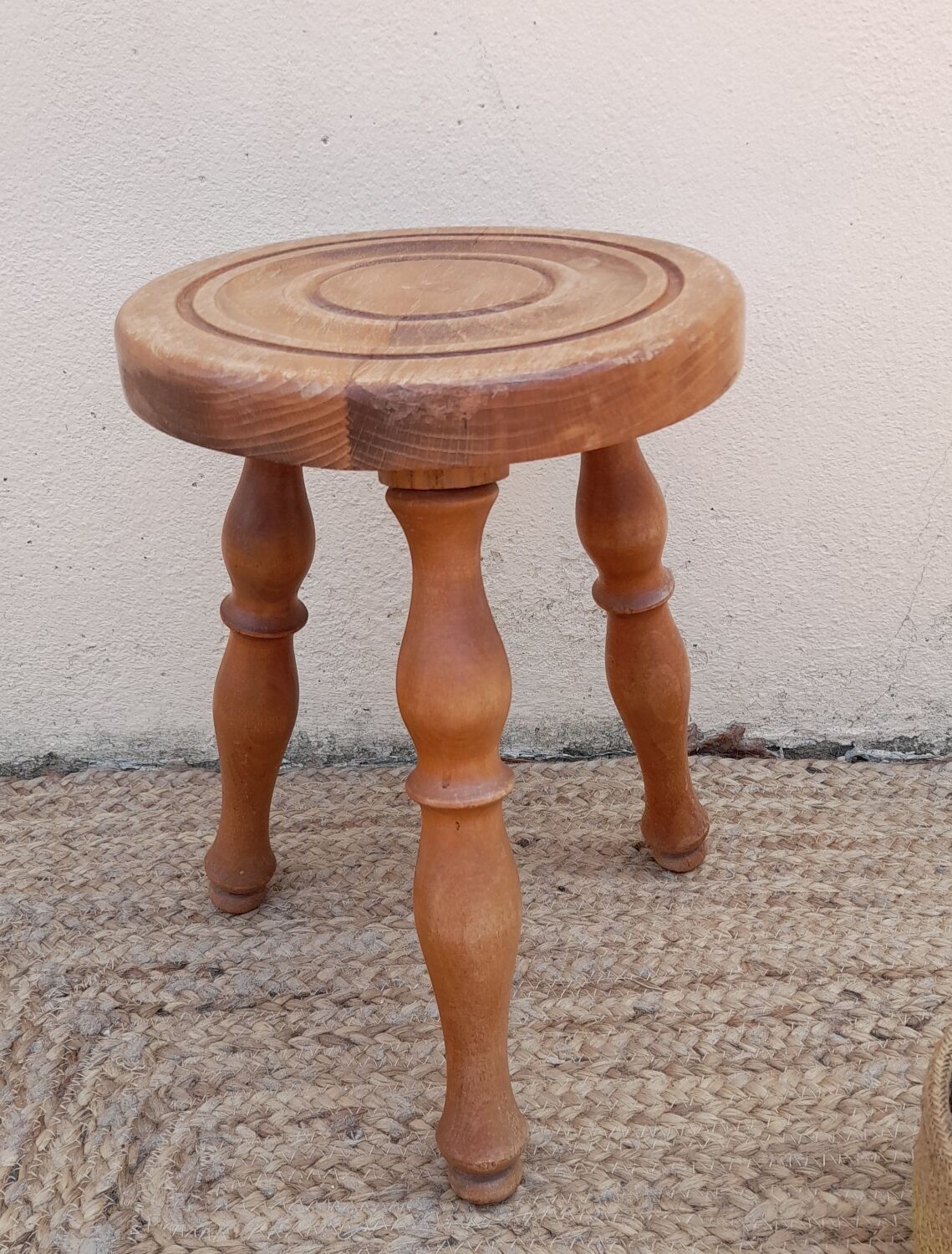Old small farm stool, tripod, 1950's