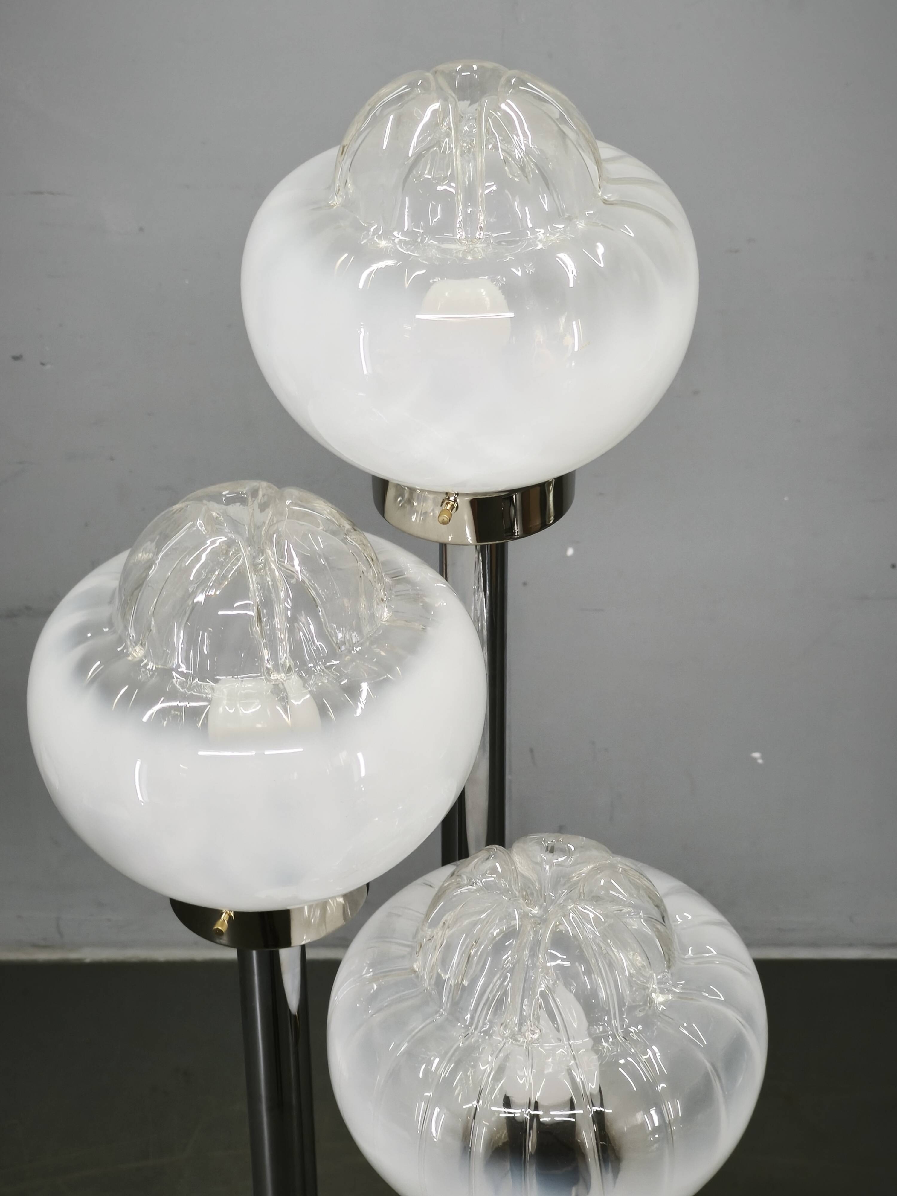 1970s Italian Murano Glass, Chrome and Marble Three-Light Floor Lamp