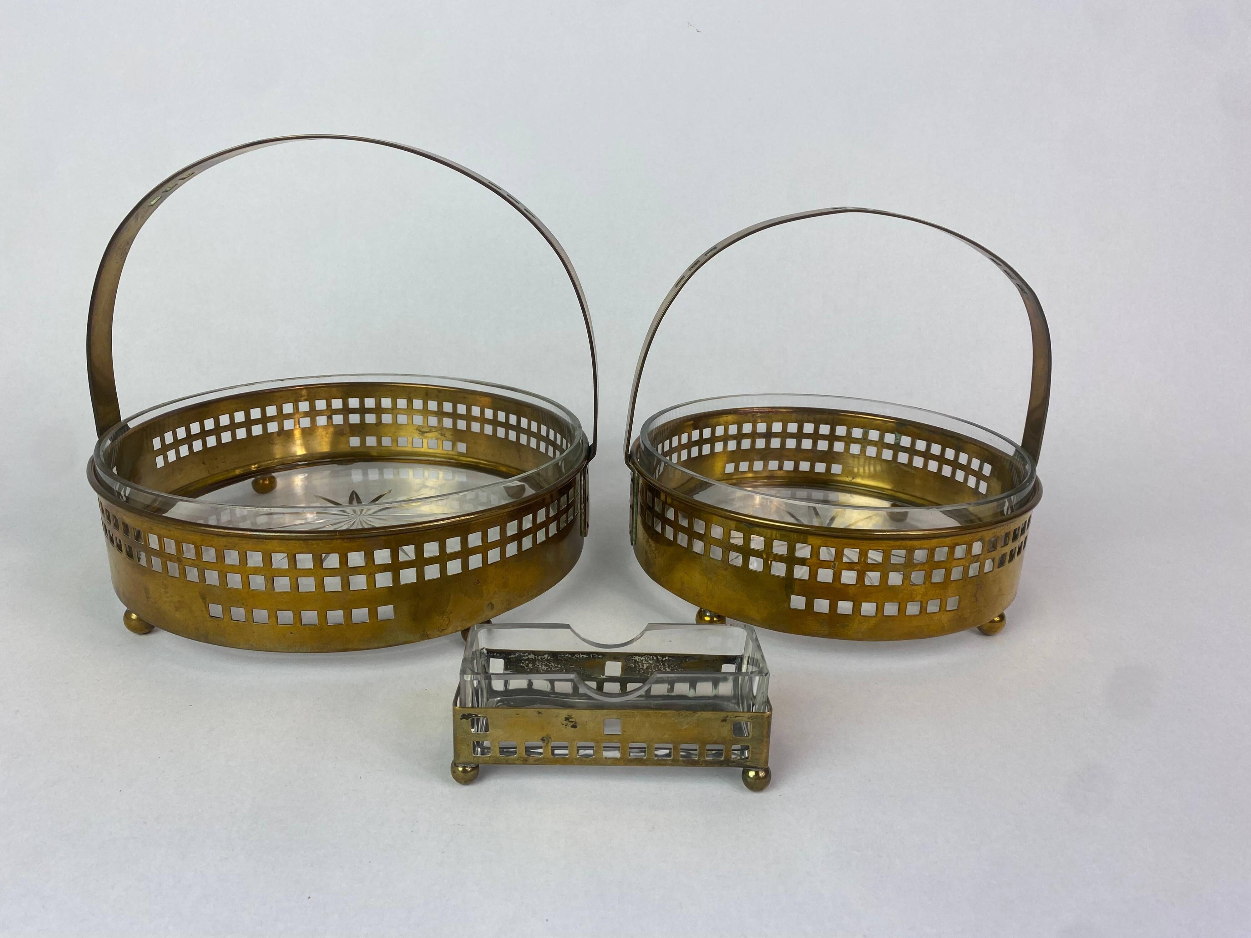 Secessionist brass baskets and toothpick holder by Hans Ofner/Josef Hoffmann