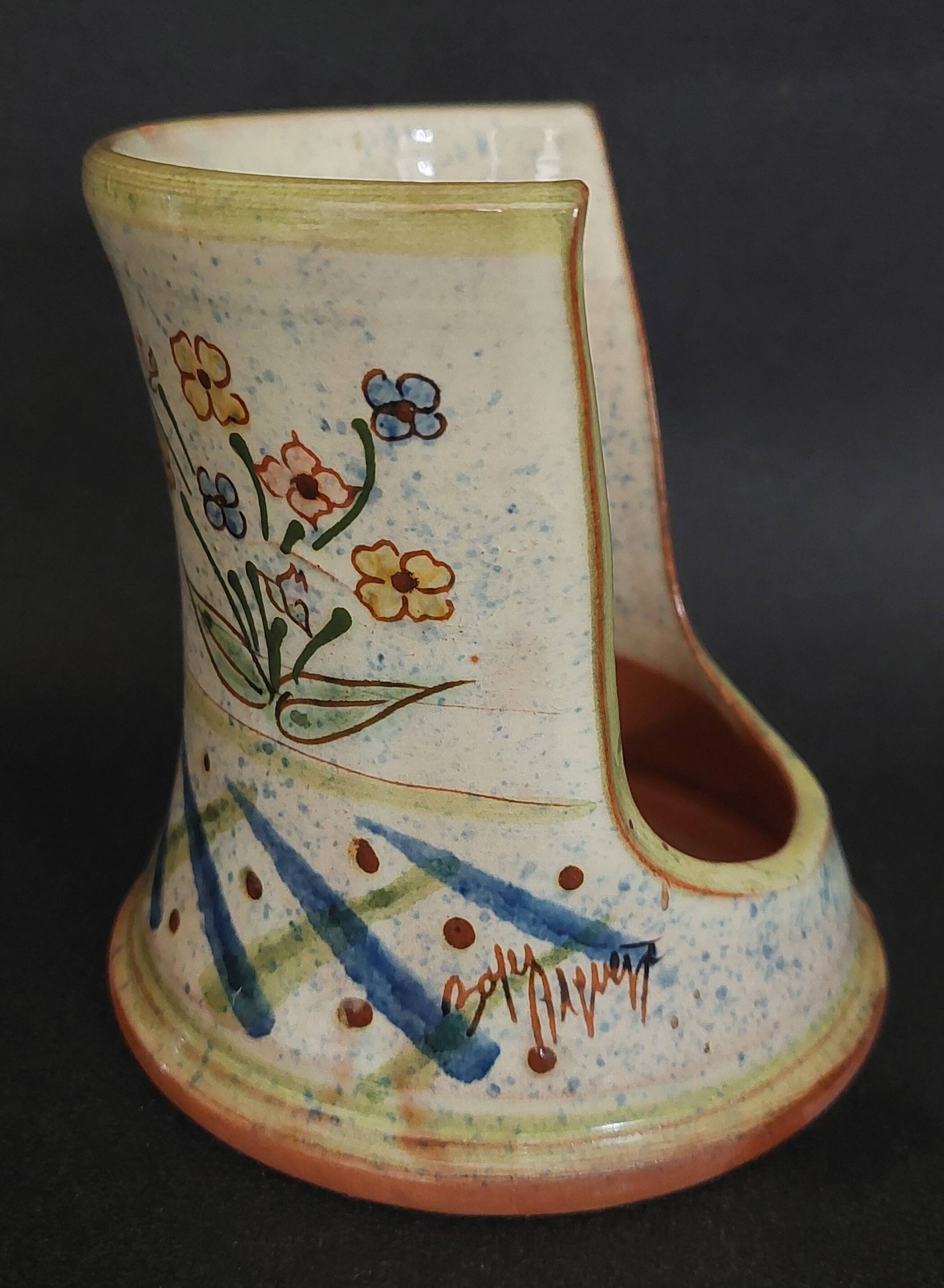 Ceramic tea light holder with signature to identify, 20th century