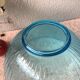 Salad bowl in molded glass pressed art deco fluorescent blue
