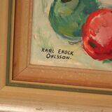 Original mid-century Swedish oil on panel – “Tea” by Karl Enoch Ohlsson – vintage & framed – 56 × 64 cm