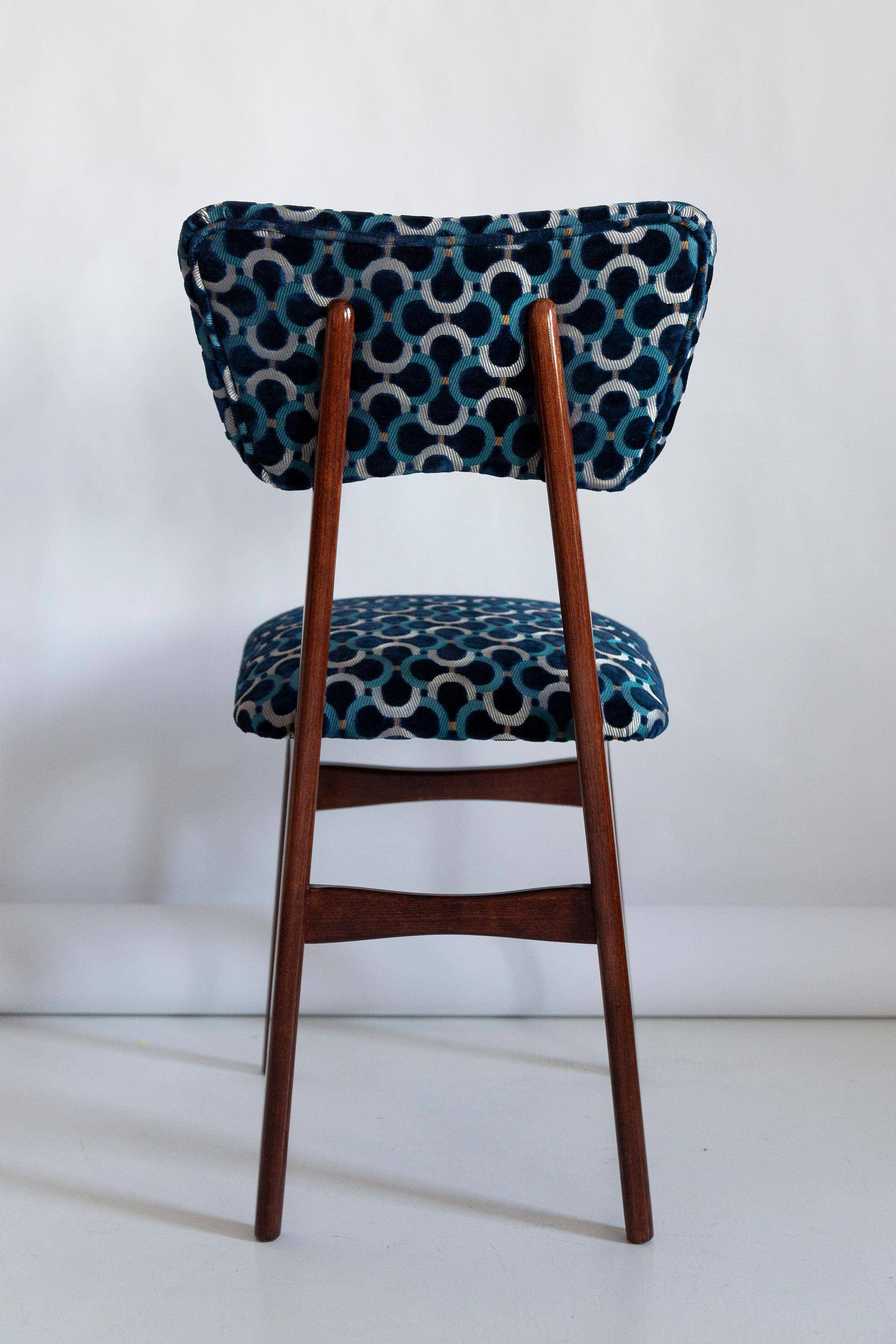 Chaise Butterfly Mid-Century en Velours Scarabeo Bleu et Bois Foncé, Europe, 1960