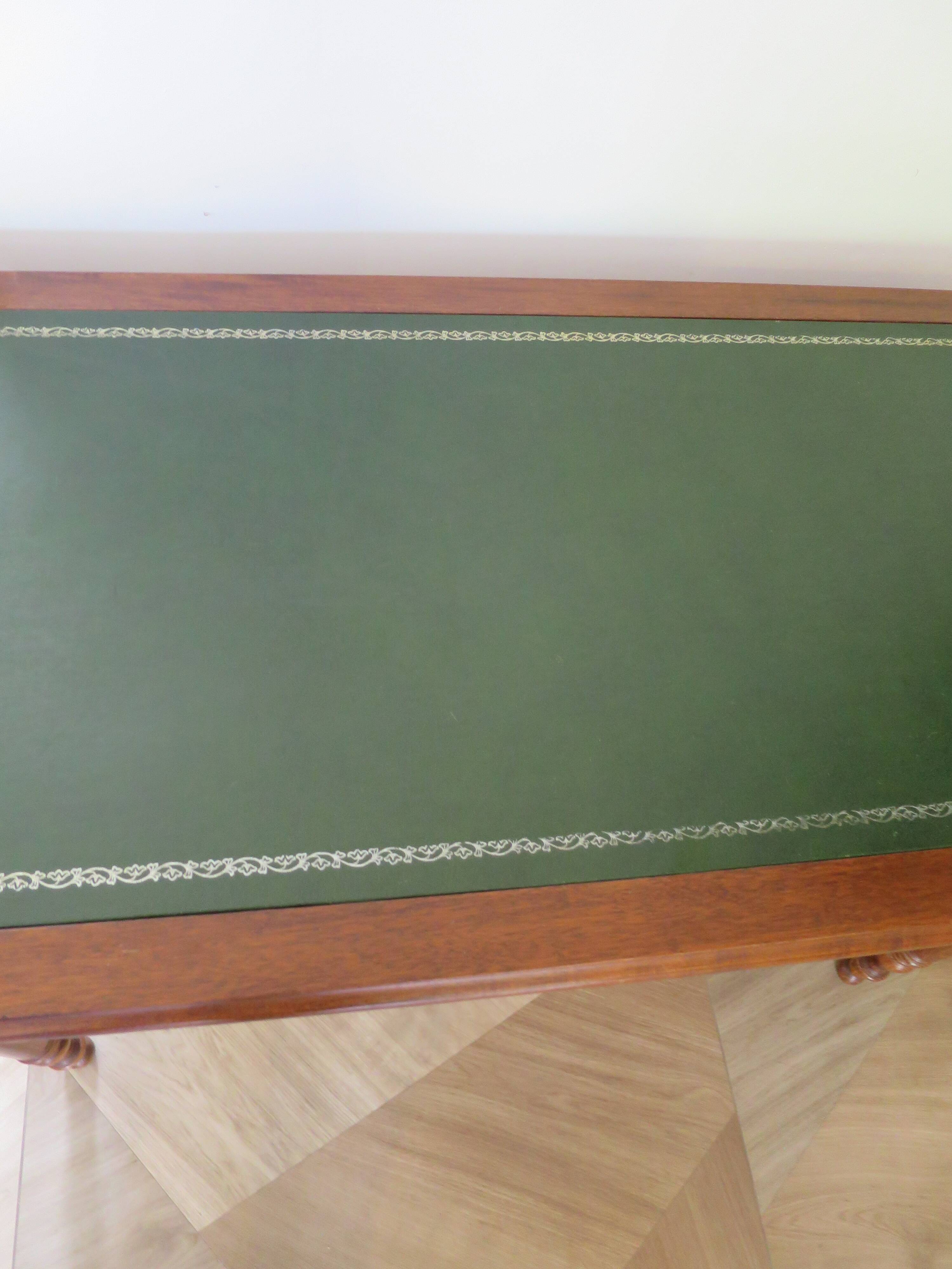 Minister's desk in Louis Philippe style – 2 drawers – cherry wood – green writing pad