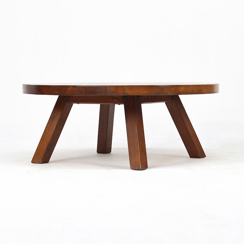 Large round Vintage Brutalist Mid-Century Oak Coffee Table