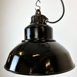 Industrial Black Enamel Factory Lamp with Cast Iron Top, 1960s
