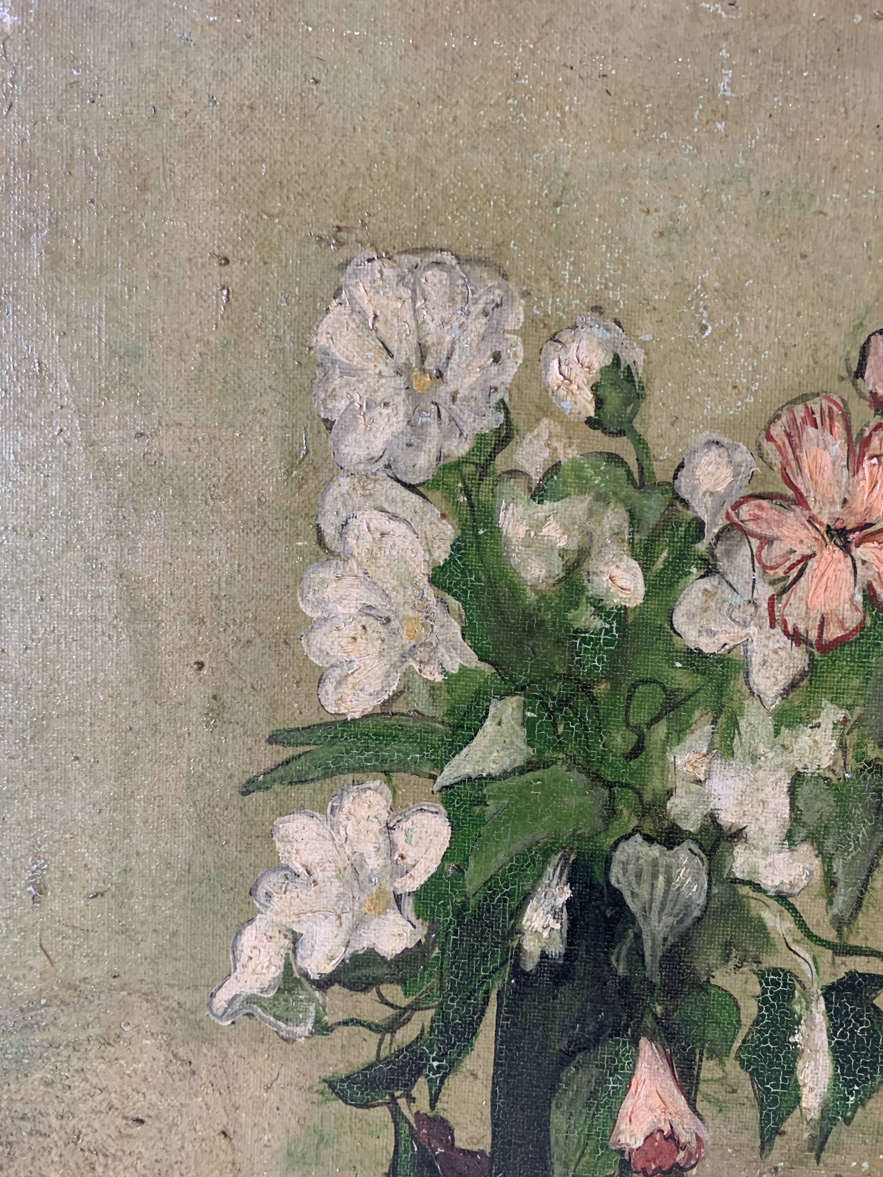 Oil on canvas vase of flowers