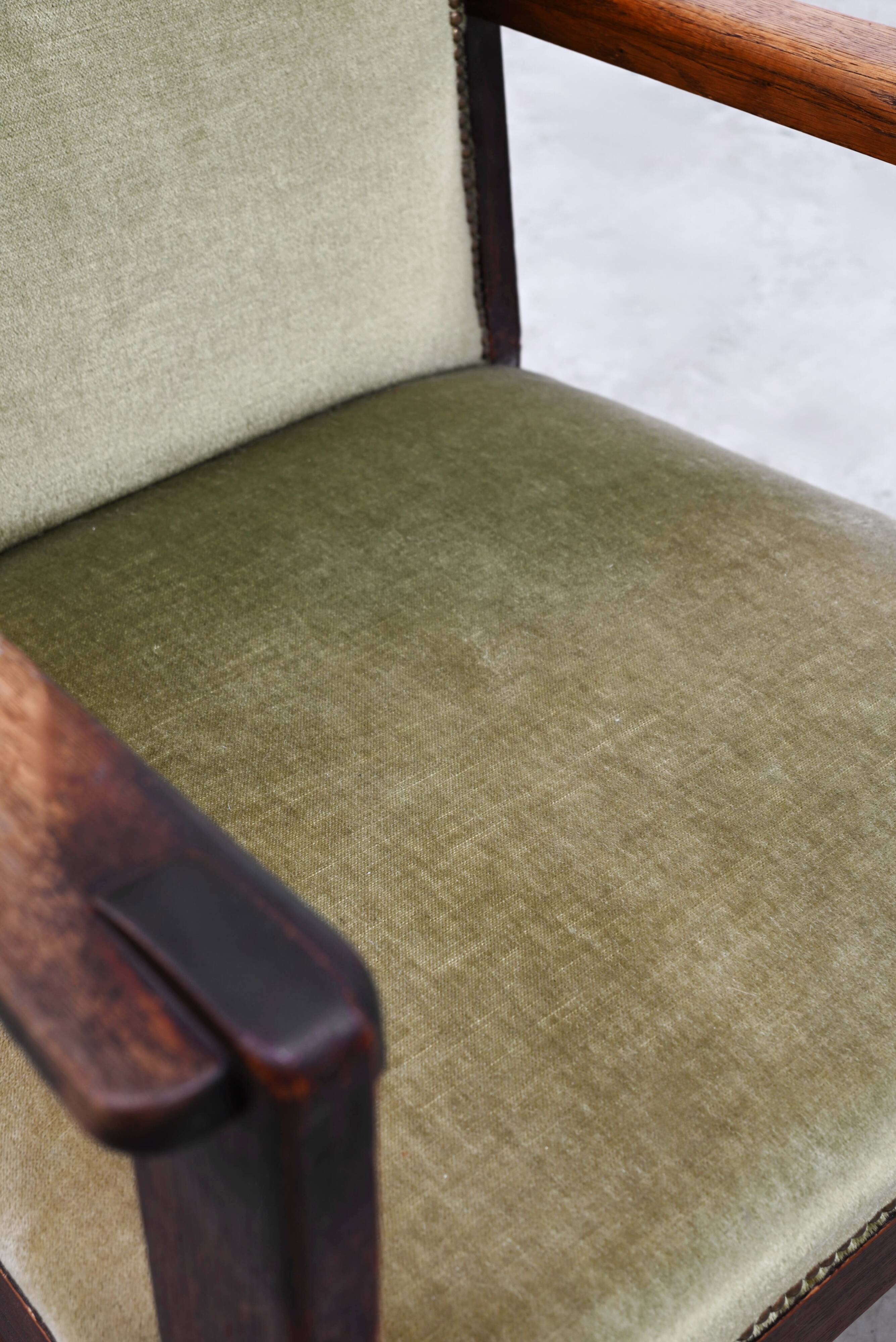 Hague School Sculptural Armchair, Stained Oak, The Netherlands, 1920s