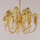 Hans-Agne Jakobsson 12-Armed Brass and Glass Model T 789/12 Chandelier, 1960s