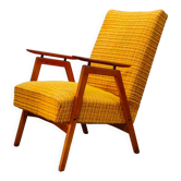 Fauteuil tchèque 1960 tissu jaune géométrique