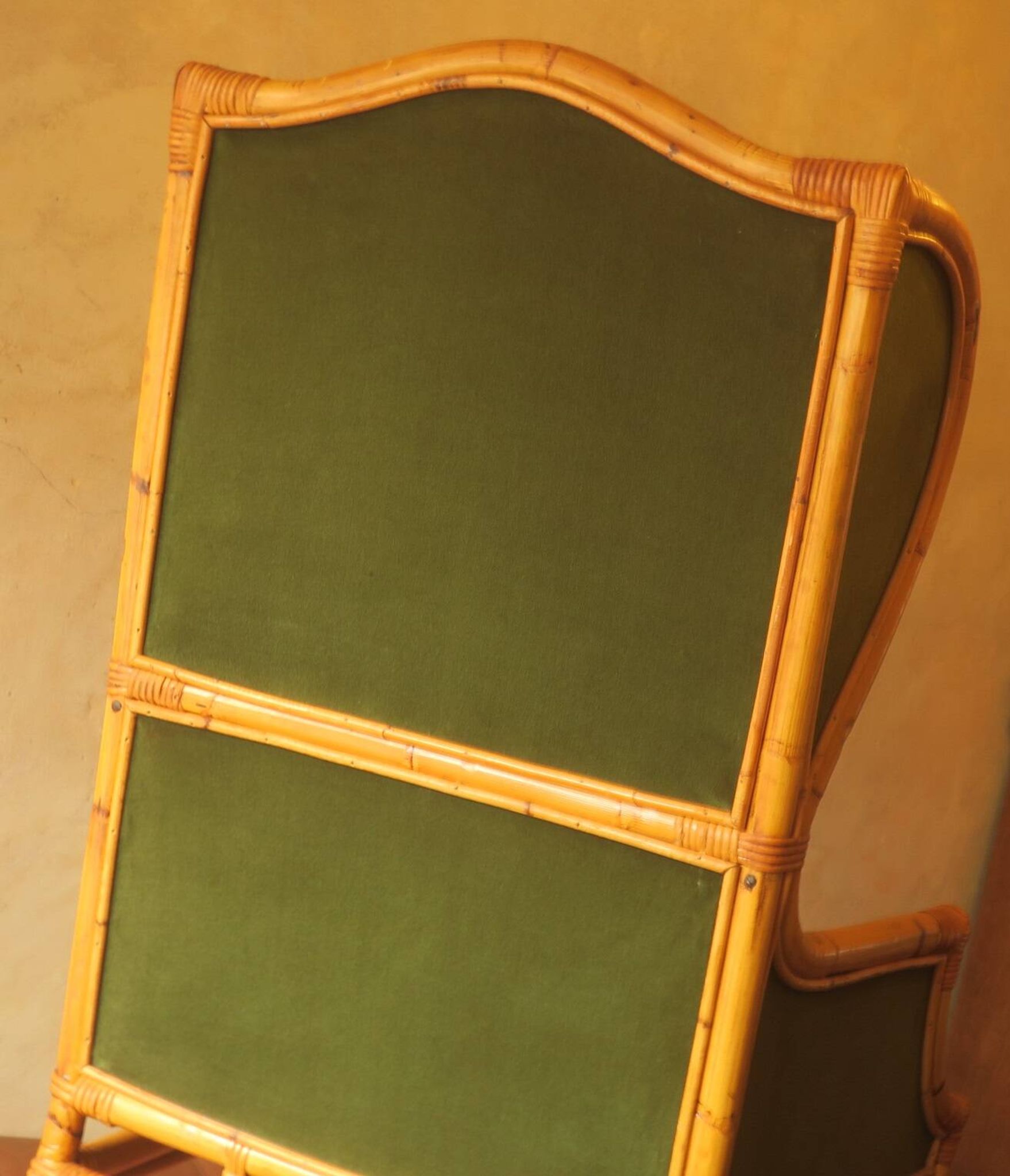Mid-century wingback chair in bamboo and olive green, 1960s