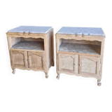 2 antique bedside tables made of solid wood and marble – sandblasted