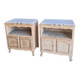 2 antique bedside tables made of solid wood and marble – sandblasted