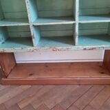 Étagère bibliothèque ancienne en sapin patiné épicerie