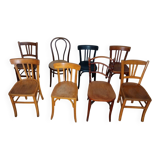 Set of 8 mismatched vintage bistro chairs